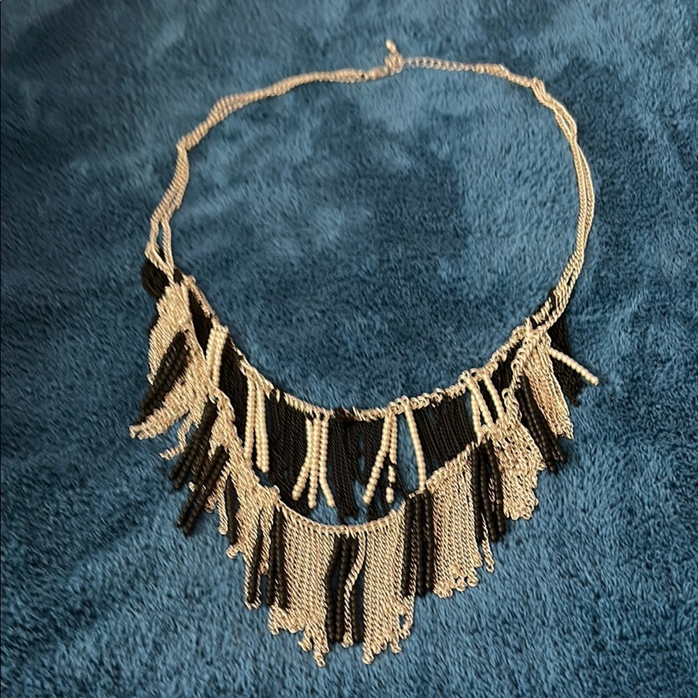 Black and Silver Cascading Necklace with Textured Elements